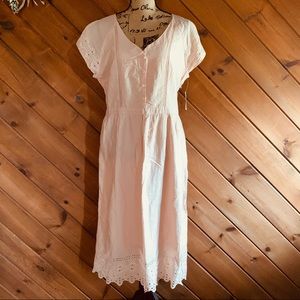 Pale Pink Cotton Eyelet Midi Dress